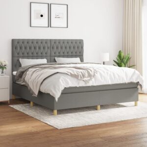 Κρεβάτι Boxspring με Στρώμα Σκούρο Γκρι 180x200 εκ Υφασμάτιν