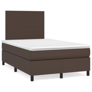 Κρεβάτι Boxspring με Στρώμα Καφέ 120x200εκ. από Συνθετικό Δέρμα