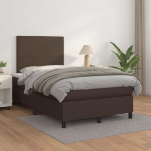 Κρεβάτι Boxspring με Στρώμα Καφέ 120x200εκ. από Συνθετικό Δέρμα