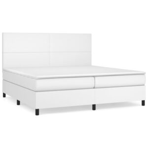 Κρεβάτι Boxspring με Στρώμα Λευκό 200x200 εκ. Συνθετικό Δέρμα