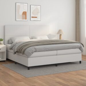 Κρεβάτι Boxspring με Στρώμα Λευκό 200x200 εκ. Συνθετικό Δέρμα