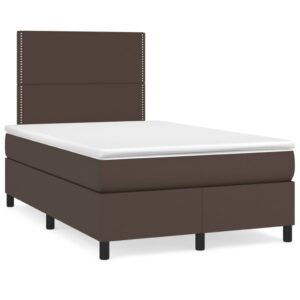 Κρεβάτι Boxspring με Στρώμα Καφέ 120x200εκ. από Συνθετικό Δέρμα