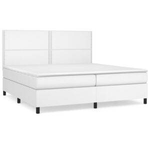 Κρεβάτι Boxspring με Στρώμα Λευκό 200x200 εκ. Συνθετικό Δέρμα