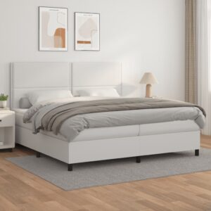 Κρεβάτι Boxspring με Στρώμα Λευκό 200x200 εκ. Συνθετικό Δέρμα