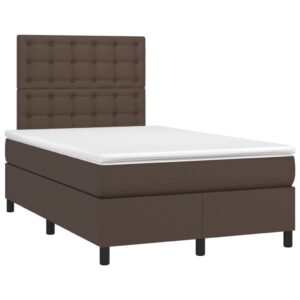 Κρεβάτι Boxspring με Στρώμα Καφέ 120x200εκ. από Συνθετικό Δέρμα