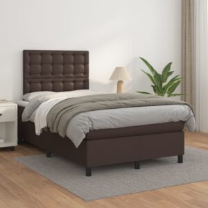 Κρεβάτι Boxspring με Στρώμα Καφέ 120x200εκ. από Συνθετικό Δέρμα