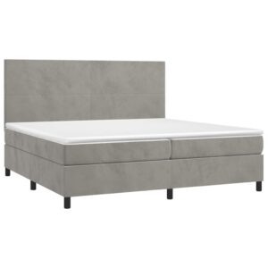 Κρεβάτι Boxspring με Στρώμα Ανοιχτό Γκρι 200x200 εκ. Βελούδινο