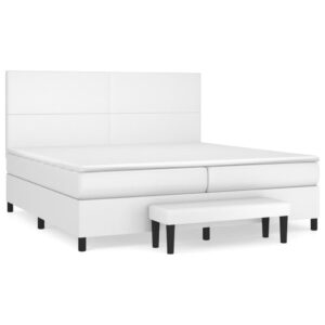 Κρεβάτι Boxspring με Στρώμα Λευκό 200x200 εκ. Συνθετικό Δέρμα