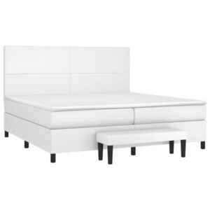 Κρεβάτι Boxspring με Στρώμα Λευκό 200x200 εκ. Συνθετικό Δέρμα