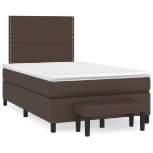 Κρεβάτι Boxspring με Στρώμα Καφέ 120x200εκ. από Συνθετικό Δέρμα