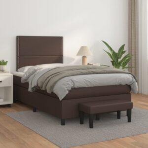 Κρεβάτι Boxspring με Στρώμα Καφέ 120x200εκ. από Συνθετικό Δέρμα