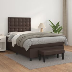 Κρεβάτι Boxspring με Στρώμα Καφέ 120x200εκ. από Συνθετικό Δέρμα