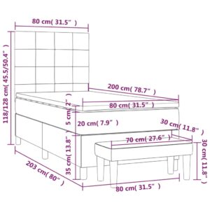 Κρεβάτι Boxspring με Στρώμα Σκούρο Γκρι 80x200 εκ. Βελούδινο