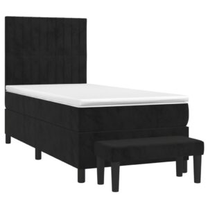 Κρεβάτι Boxspring με Στρώμα Μαύρο 90x200 εκ. Βελούδινο