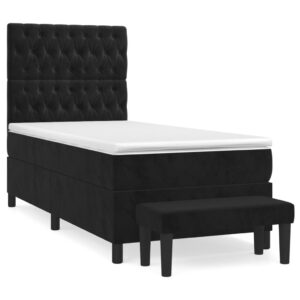 Κρεβάτι Boxspring με Στρώμα Μαύρο 90x200 εκ. Βελούδινο