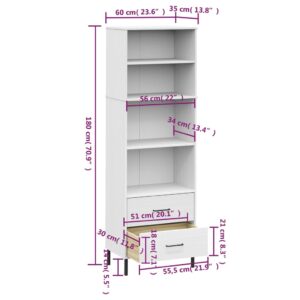 Βιβλιοθήκη OSLO με 2 Συρτάρια Λευκή 60x35x180 εκ. Μασίφ Ξύλο