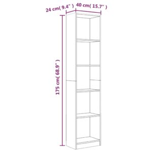 Βιβλιοθήκη με 5 Ράφια Καφέ Δρυς 40x24x175 εκ. Επεξεργ. Ξύλο