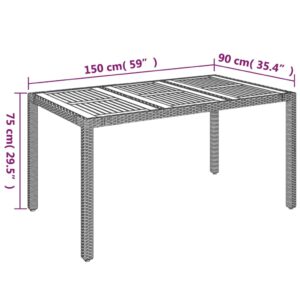 Τραπέζι Κήπου με Ξύλινη Επιφάνεια Γκρι 150x90x75 εκ Συνθ. Ρατάν