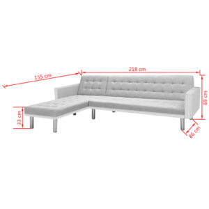 Καναπές-Κρεβάτι Γωνιακός Λευκός/Γκρι 218x155x69 εκ. Υφασμάτινος