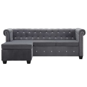 Καναπές Γωνιακός Chesterfield Γκρι 199x142x72 εκ. Βελούδινος