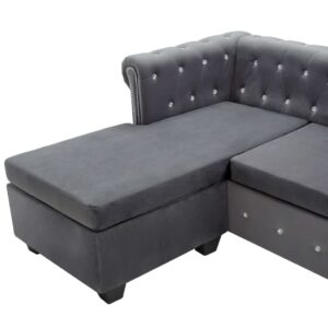 Καναπές Γωνιακός Chesterfield Γκρι 199x142x72 εκ. Βελούδινος