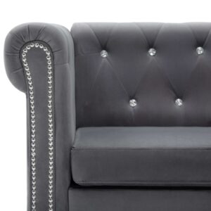 Καναπές Γωνιακός Chesterfield Γκρι 199x142x72 εκ. Βελούδινος