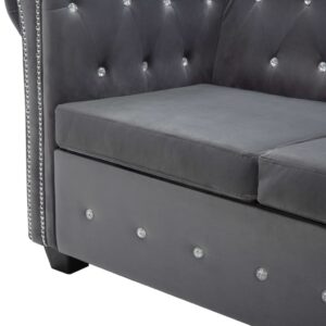 Καναπές Γωνιακός Chesterfield Γκρι 199x142x72 εκ. Βελούδινος