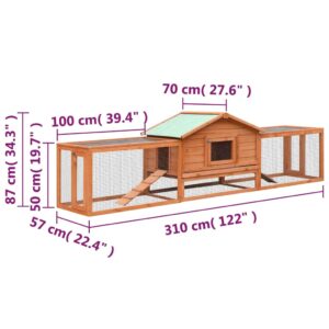 Κλουβί Κουνελιών 310x70x87 εκ. από Μασίφ Ξύλο Πεύκου/Ελάτης