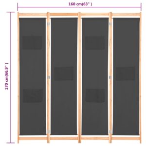 Διαχωριστικό Δωματίου με 4 Πάνελ Γκρι 160x170x4 εκ. Υφασμάτινο