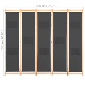 Διαχωριστικό Δωματίου με 5 Πάνελ Γκρι 200x170x4 εκ. Υφασμάτινο