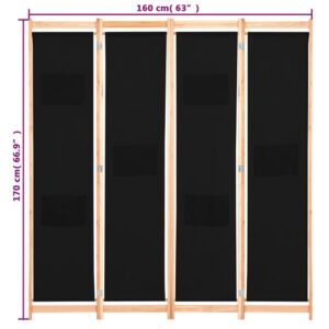 Διαχωριστικό Δωματίου με 4 Πάνελ Μαύρο 160x170x4 εκ. Υφασμάτινο