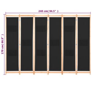 Διαχωριστικό Δωματίου με 6 Πάνελ Μαύρο 240x170x4 εκ. Υφασμάτινο