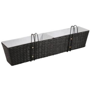 Σετ 2 τμχ Τραπεζοειδής Ζαρντινιέρα Rattan 80 cm Μαύρο