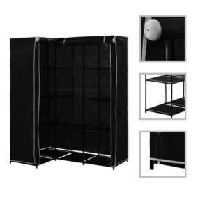 282449  Corner Wardrobe Black 130x87x169 cm