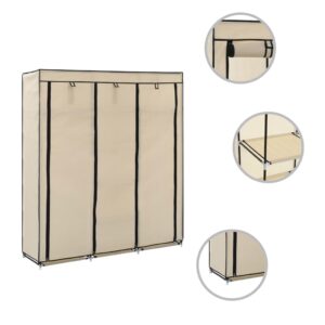 282455  Wardrobe with Compartments and Rods Cream 150x45x175 cm Fabric