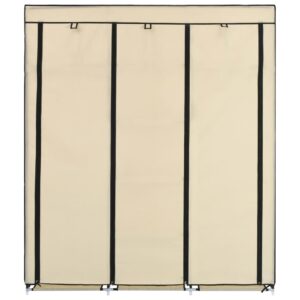 282455  Wardrobe with Compartments and Rods Cream 150x45x175 cm Fabric