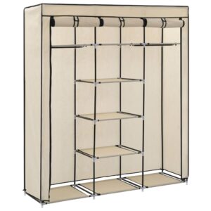 282455  Wardrobe with Compartments and Rods Cream 150x45x175 cm Fabric