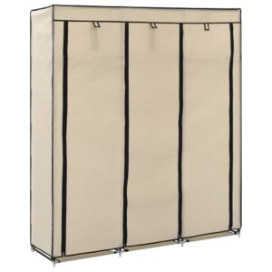 282455  Wardrobe with Compartments and Rods Cream 150x45x175 cm Fabric