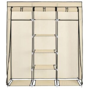 282455  Wardrobe with Compartments and Rods Cream 150x45x175 cm Fabric