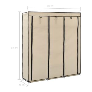 282455  Wardrobe with Compartments and Rods Cream 150x45x175 cm Fabric