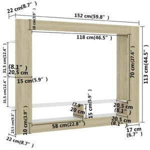 Έπιπλο Τηλεόρασης Λευκό/Sonoma Δρυς 152x22x113 εκ. Μοριοσανίδα