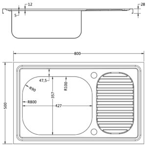 Νεροχύτης/Σετ Αποστράγγισης Ασημί 800x500x155 εκ. Ανοξ. Ατσάλι