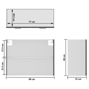 Ντουλάπι Κρεμαστό με Τζάμι Γκρι 80x31x60 εκ. Μοριοσανίδα