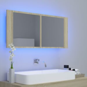 Ντουλάπι Μπάνιου με Καθρέφτη & LED Sonoma Δρυς 100x12x45 εκ.