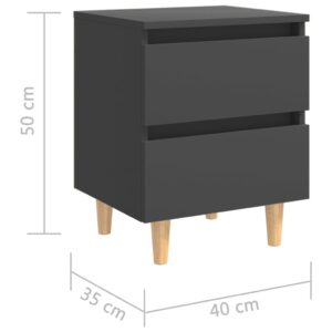 Κομοδίνο Γκρι 40 x 35 x 50 εκ. με Πόδια από Μασίφ Ξύλο Πεύκου