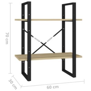 Βιβλιοθήκη με 2 Ράφια Sonoma Δρυς 60 x 30 x 70 εκ. Μοριοσανίδα