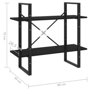 Βιβλιοθήκη με 2 Ράφια Μαύρη 80 x 30 x 70 εκ. Μασίφ Ξύλο Πεύκου