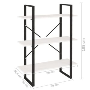 Βιβλιοθήκη με 3 Ράφια Λευκή 80x30x105 εκ. από Μασίφ Ξύλο Πεύκου