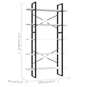 Βιβλιοθήκη με 5 Ράφια Λευκή 100 x 30 x 175 εκ. από Μοριοσανίδα