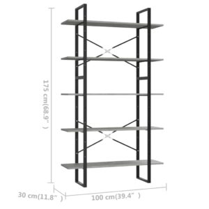 Βιβλιοθήκη με 5 Ράφια Γκρι Σκυρ. 100x30x175 εκ. από Μοριοσανίδα